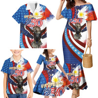 Philippines and United States Semiquincentennial Family Matching Mermaid Dress and Hawaiian Shirt Eagle and National Flag Style