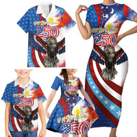 Philippines and United States Semiquincentennial Family Matching Short Sleeve Bodycon Dress and Hawaiian Shirt Eagle and National Flag Style