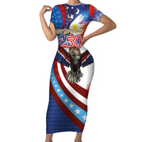 Philippines and United States Semiquincentennial Family Matching Short Sleeve Bodycon Dress and Hawaiian Shirt Eagle and National Flag Style