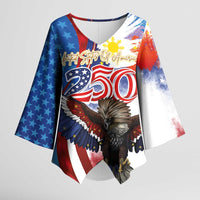 Philippines and United States Semiquincentennial Kimono Sleeve Blouse Eagle and National Flag Style LT03 Female Multicolor - Polynesian Pride