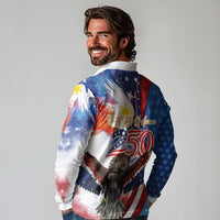 Philippines and United States Semiquincentennial Long Sleeve Polo Shirt Eagle and National Flag Style LT03 - Polynesian Pride