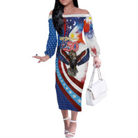 Philippines and United States Semiquincentennial Off The Shoulder Long Sleeve Dress Eagle and National Flag Style LT03 Women Multicolor - Polynesian Pride
