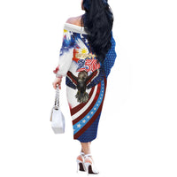 Philippines and United States Semiquincentennial Off The Shoulder Long Sleeve Dress Eagle and National Flag Style LT03 - Polynesian Pride