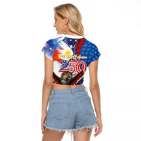 Philippines and United States Semiquincentennial Raglan Cropped T Shirt Eagle and National Flag Style LT03 - Polynesian Pride