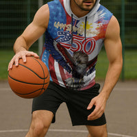 Philippines and United States Semiquincentennial Sleeveless Hoodie Eagle and National Flag Style LT03 - Polynesian Pride