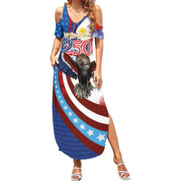 Philippines and United States Semiquincentennial Summer Maxi Dress Eagle and National Flag Style LT03 Women Multicolor - Polynesian Pride