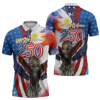 Philippines and United States Semiquincentennial Zipper Polo Shirt Eagle and National Flag Style LT03 - Polynesian Pride