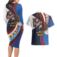 American Samoa and United States Semiquincentennial Couples Matching Long Sleeve Bodycon Dress and Hawaiian Shirt Bald Eagle with National Flag Style