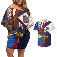 American Samoa and United States Semiquincentennial Couples Matching Off Shoulder Short Dress and Hawaiian Shirt Bald Eagle with National Flag Style