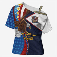 American Samoa and United States Semiquincentennial Cross Shoulder Shirt Bald Eagle with National Flag Style LT03 Female Multicolor - Polynesian Pride