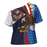 American Samoa and United States Semiquincentennial Cross Shoulder Shirt Bald Eagle with National Flag Style LT03 - Polynesian Pride