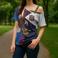 American Samoa and United States Semiquincentennial Cross Shoulder Shirt Bald Eagle with National Flag Style LT03 - Polynesian Pride