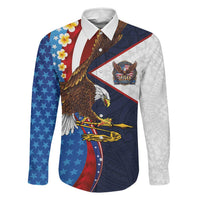 American Samoa and United States Semiquincentennial Family Matching Off The Shoulder Long Sleeve Dress and Hawaiian Shirt Bald Eagle with National Flag Style