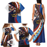 American Samoa and United States Semiquincentennial Family Matching Tank Maxi Dress and Hawaiian Shirt Bald Eagle with National Flag Style