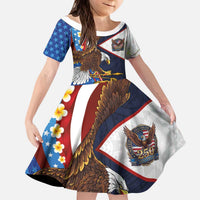 American Samoa and United States Semiquincentennial Kid Short Sleeve Dress Bald Eagle with National Flag Style LT03 KID Multicolor - Polynesian Pride