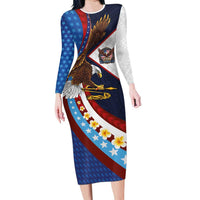 American Samoa and United States Semiquincentennial Long Sleeve Bodycon Dress Bald Eagle with National Flag Style LT03 Long Dress Multicolor - Polynesian Pride