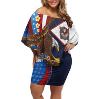 American Samoa and United States Semiquincentennial Off Shoulder Short Dress Bald Eagle with National Flag Style LT03 Women Multicolor - Polynesian Pride