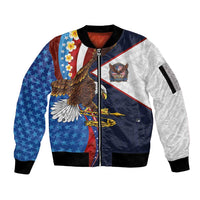 American Samoa and United States Semiquincentennial Sleeve Zip Bomber Jacket Bald Eagle with National Flag Style LT03 Unisex Multicolor - Polynesian Pride