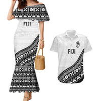 Custom Fijian Rugby Couples Matching Mermaid Dress and Hawaiian Shirt Tapa Pattern and Palm Tree Tribal