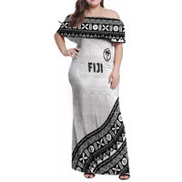 Custom Fijian Rugby Family Matching Off Shoulder Maxi Dress and Hawaiian Shirt Tapa Pattern and Palm Tree Tribal