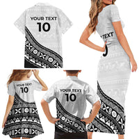 Custom Fijian Rugby Family Matching Short Sleeve Bodycon Dress and Hawaiian Shirt Tapa Pattern and Palm Tree Tribal