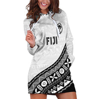 Custom Fijian Rugby Hoodie Dress Tapa Pattern and Palm Tree Tribal LT03 White - Polynesian Pride