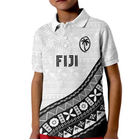 Custom Fijian Rugby Kid Polo Shirt Tapa Pattern and Palm Tree Tribal LT03 Kid White - Polynesian Pride