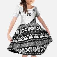 Custom Fijian Rugby Kid Short Sleeve Dress Tapa Pattern and Palm Tree Tribal LT03 KID White - Polynesian Pride