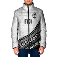 Custom Fijian Rugby Padded Jacket Tapa Pattern and Palm Tree Tribal LT03 Men White - Polynesian Pride
