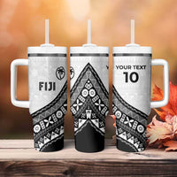 Custom Fijian Rugby Tumbler With Handle Tapa Pattern and Palm Tree Tribal LT03 - Polynesian Pride