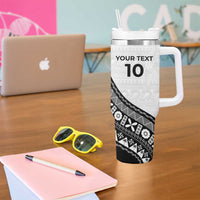 Custom Fijian Rugby Tumbler With Handle Tapa Pattern and Palm Tree Tribal LT03 - Polynesian Pride