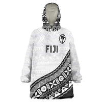 Custom Fijian Rugby Wearable Blanket Hoodie Tapa Pattern and Palm Tree Tribal LT03 One Size White - Polynesian Pride