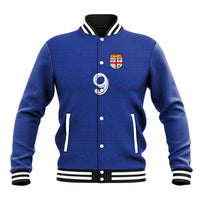 Custom Fijian Football Baseball Jacket Tapa Pattern and Shark Tribal LT03 Unisex Blue - Polynesian Pride