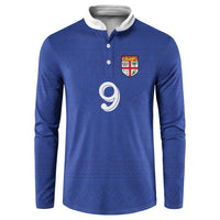 Custom Fijian Football Button Sweatshirt Tapa Pattern and Shark Tribal LT03 Blue - Polynesian Pride