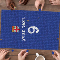Custom Fijian Football Puzzle Tapa Pattern and Shark Tribal LT03 - Polynesian Pride
