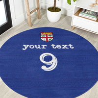Custom Fijian Football Round Carpet Tapa Pattern and Shark Tribal LT03 Blue - Polynesian Pride