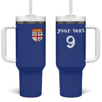 Custom Fijian Football Tumbler With Handle Tapa Pattern and Shark Tribal LT03 One Size: 40 oz Blue - Polynesian Pride