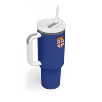 Custom Fijian Football Tumbler With Handle Tapa Pattern and Shark Tribal LT03 - Polynesian Pride