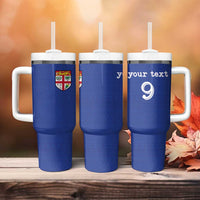 Custom Fijian Football Tumbler With Handle Tapa Pattern and Shark Tribal LT03 - Polynesian Pride