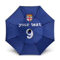 Custom Fijian Football Umbrella Tapa Pattern and Shark Tribal LT03 One Size Folded 11.42 inch Opened Diameter 37.4 inch Blue - Polynesian Pride
