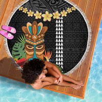 Hawaii Plumeria Lei Beach Blanket Tiki and Kakau Pattern Black Color LT03 - Polynesian Pride