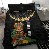 Hawaii Plumeria Lei Bedding Set Tiki and Kakau Pattern Black Color LT03 - Polynesian Pride
