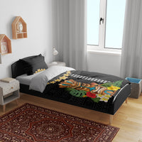 Hawaii Plumeria Lei Bedding Set Tiki and Kakau Pattern Black Color LT03 - Polynesian Pride