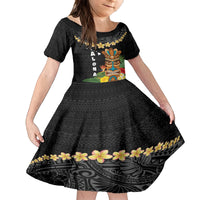 Hawaii Plumeria Lei Family Matching Tank Maxi Dress and Hawaiian Shirt Tiki and Kakau Pattern Black Color LT03 Daughter's Dress Black - Polynesian Pride