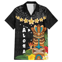 Hawaii Plumeria Lei Family Matching Tank Maxi Dress and Hawaiian Shirt Tiki and Kakau Pattern Black Color LT03 Dad's Shirt - Short Sleeve Black - Polynesian Pride