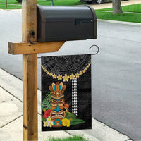 Hawaii Plumeria Lei Garden Flag Tiki and Kakau Pattern Black Color LT03 - Polynesian Pride