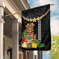 Hawaii Plumeria Lei Garden Flag Tiki and Kakau Pattern Black Color LT03 House Flag Black - Polynesian Pride