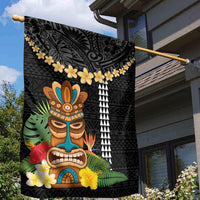 Hawaii Plumeria Lei Garden Flag Tiki and Kakau Pattern Black Color LT03 - Polynesian Pride