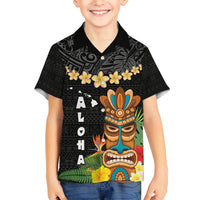 Hawaii Plumeria Lei Kid Hawaiian Shirt Tiki and Kakau Pattern Black Color LT03 Kid Black - Polynesian Pride