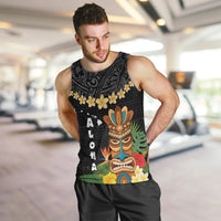 Hawaii Plumeria Lei Men Tank Top Tiki and Kakau Pattern Black Color LT03 Black - Polynesian Pride